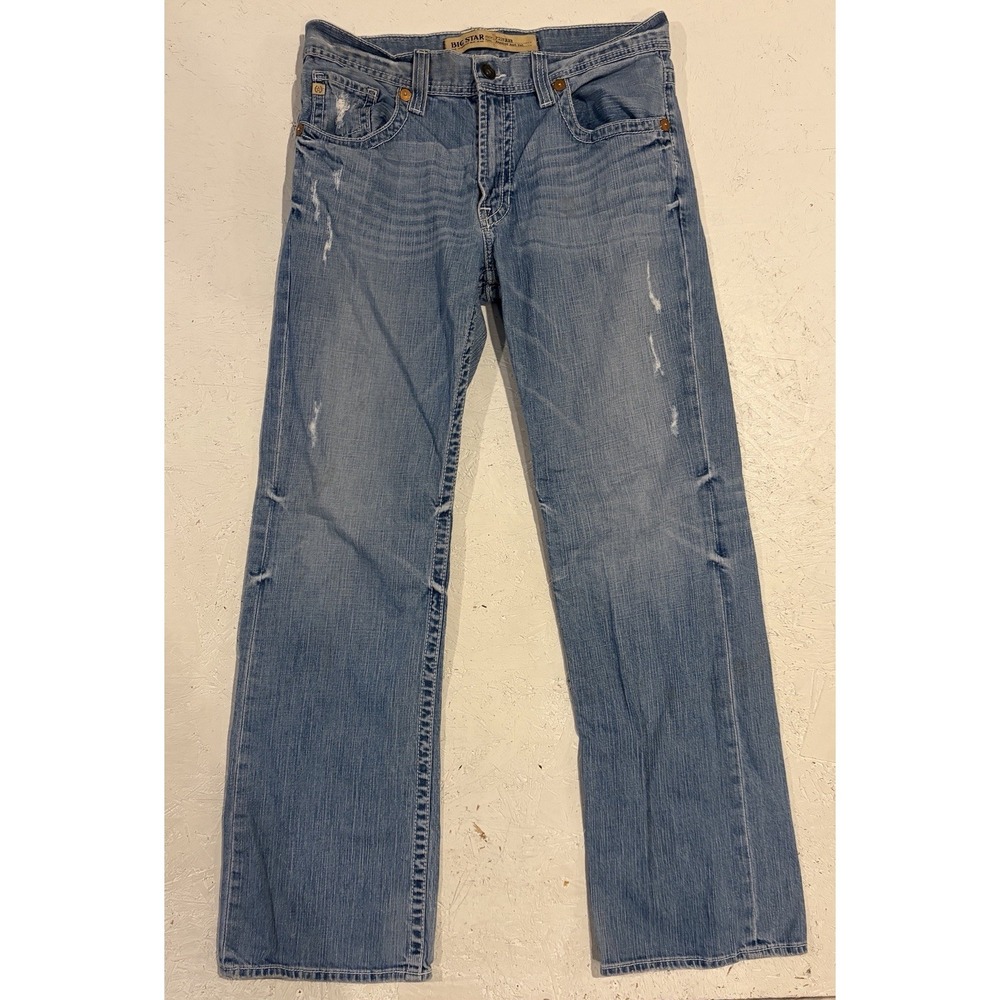 Big Star Jeans 34x32 Mens Blue Denim Pioneer Bootcut Distressed Dark Wash Casual